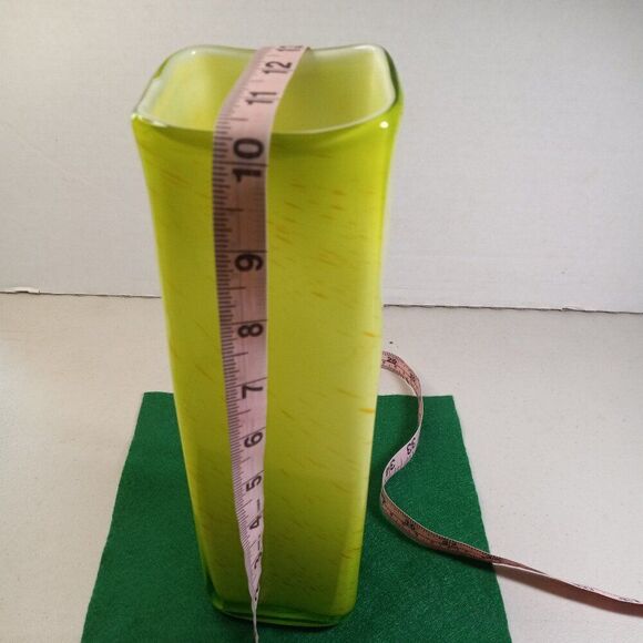 Green w/ Orange Streaks White Inside Art Studio Hand blown Vase Cottagecore - Picture 6 of 6